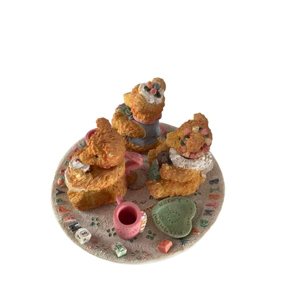 Boyds Bears Friends Birthday Figurine Display With Tea Set - Picture 2 of 10